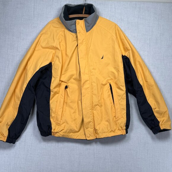 Vintage Nautica Reversible Jacket Yellow Navy Fleece Shell Zip Front Size XXL - Picture 1 of 14